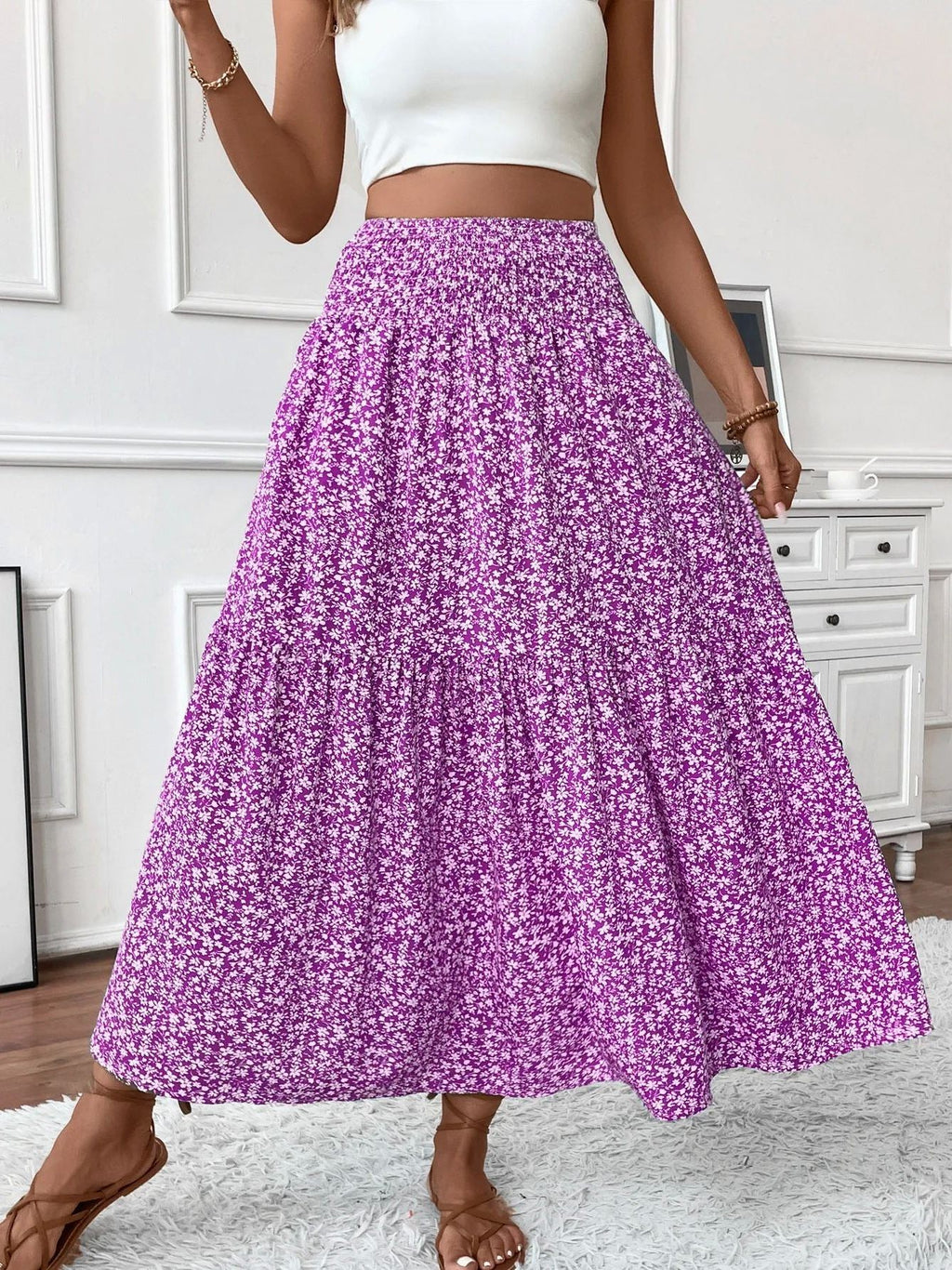 Floral Print High Waist A-line Skirt