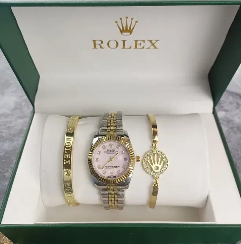 3Pcs Set Watch Luxury Designer High Quality Women Pink Dial Hollow Strap Fashion Gold Bracelet Quartz Wristwatch Student Ladies Watches Reloj Mujer with Box A3269