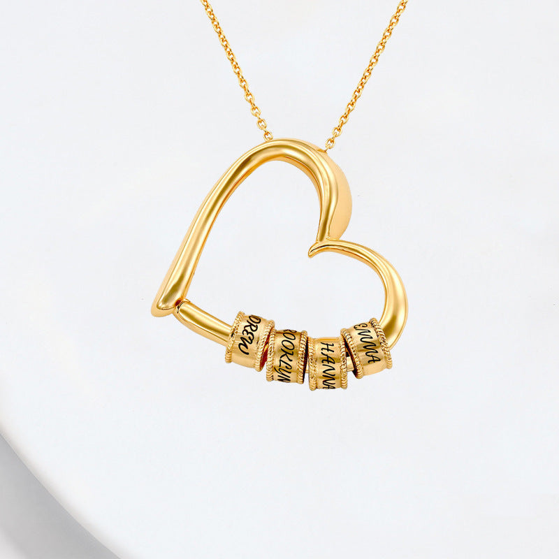 Heart Shaped Beaded Necklace with Engraving Option