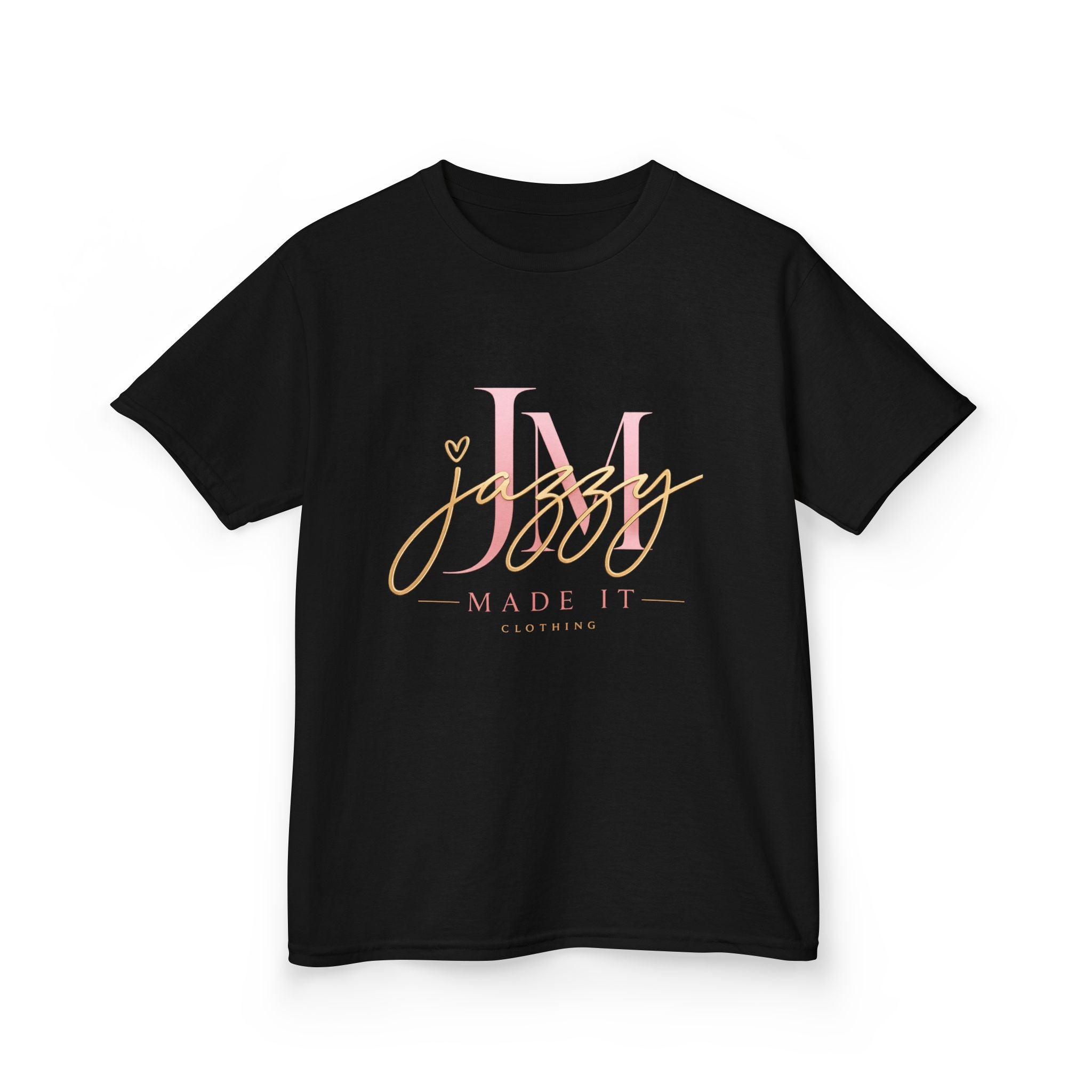 Kids Tee — Pink Initial 'M' with 'Jassy Made It' Gold Script