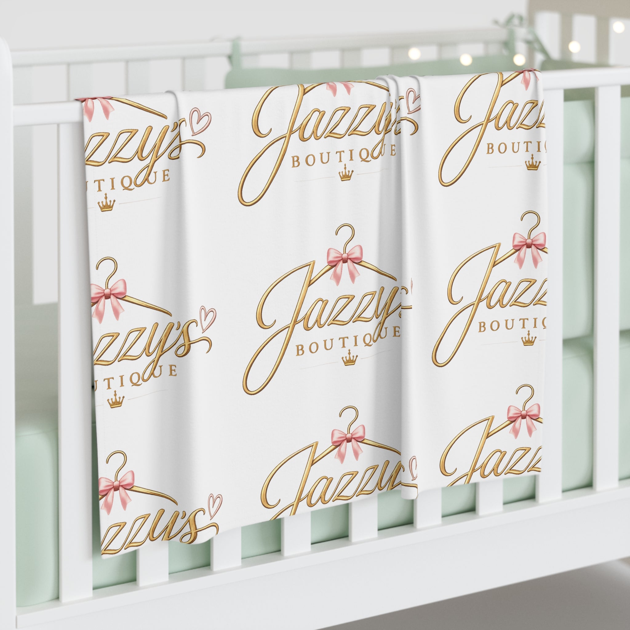 Personalized Baby Swaddle Blanket – 'Jazzy's Boutique' Logo Pattern Newborn Blanket