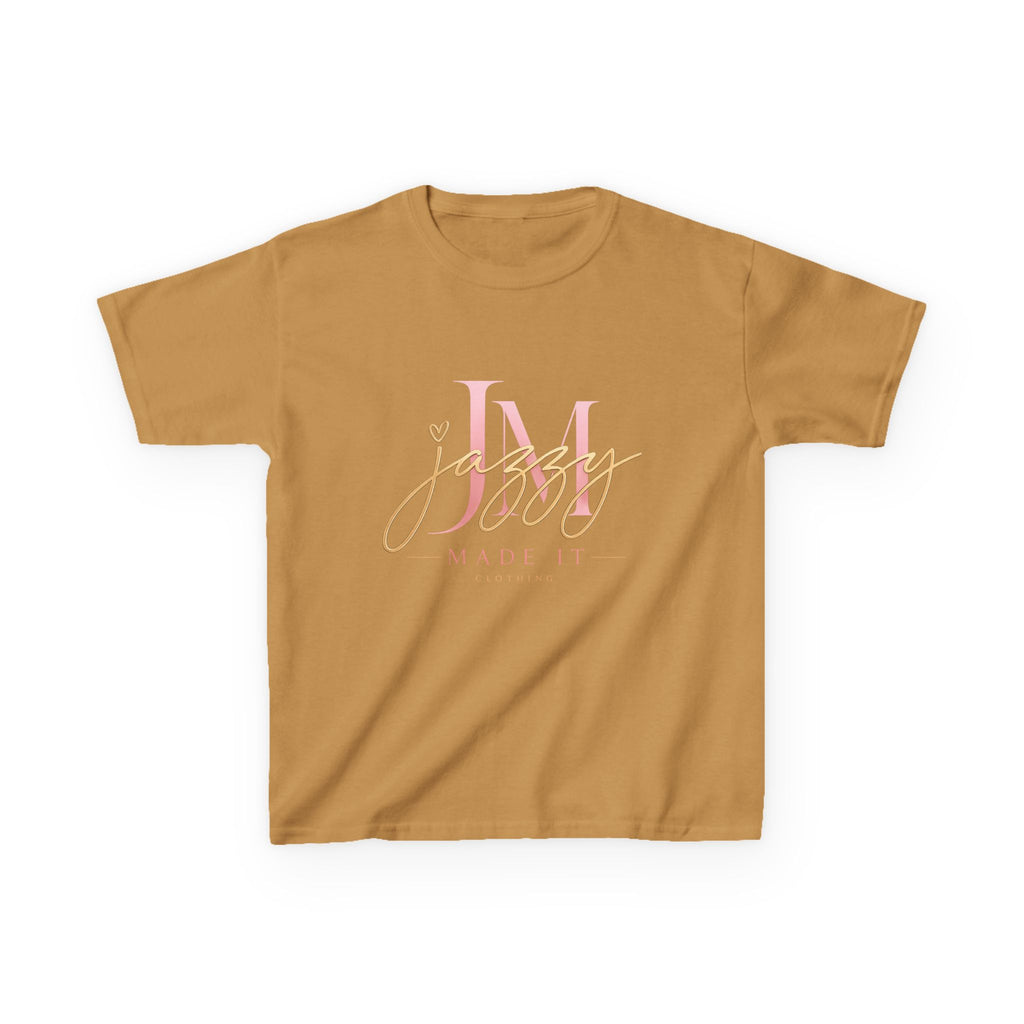 Kids Tee — Pink Initial 'M' with 'Jassy Made It' Gold Script