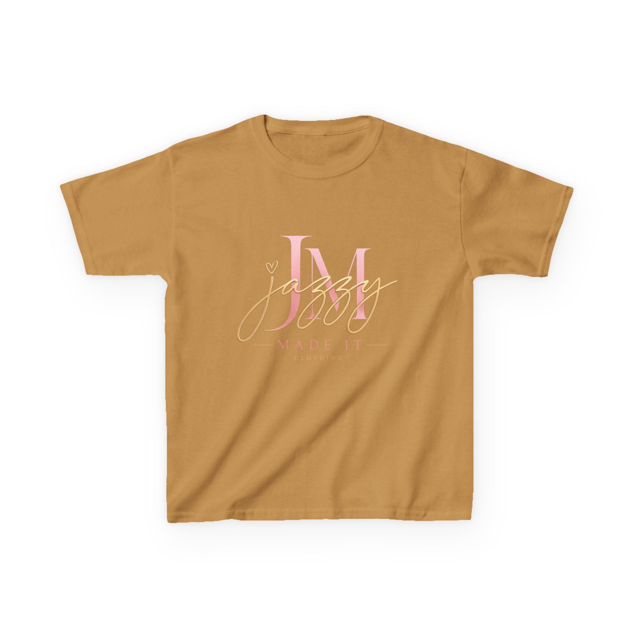 Kids Tee — Pink Initial 'M' with 'Jassy Made It' Gold Script