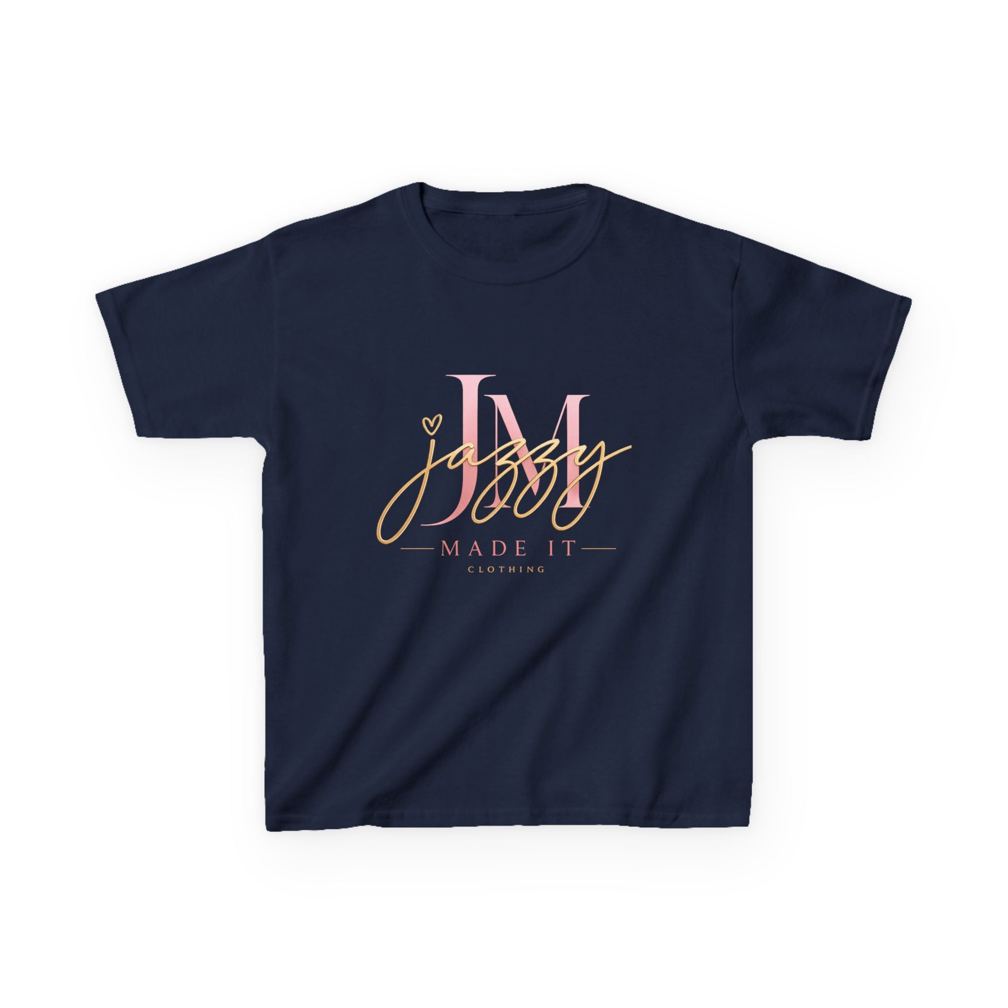 Kids Tee — Pink Initial 'M' with 'Jassy Made It' Gold Script