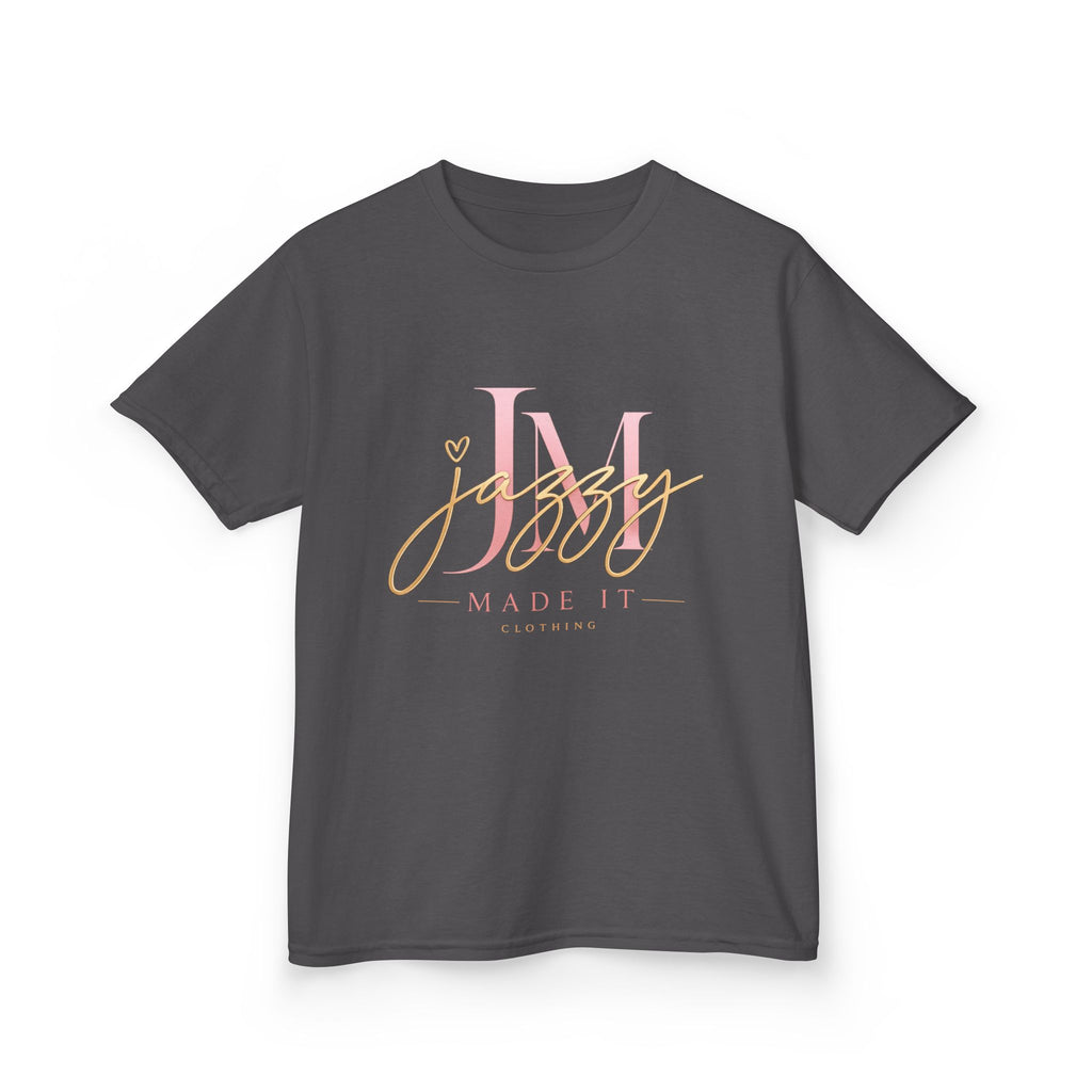 Kids Tee — Pink Initial 'M' with 'Jassy Made It' Gold Script
