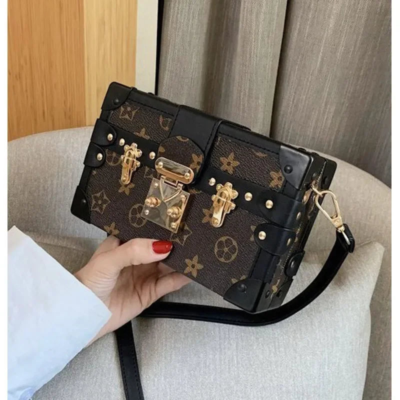 Vintage Printed Ladies Box Bag High Appearance Level New Luxury Retro Bag Flower Printed Square Bag Single Shoulder Ladies Bag W