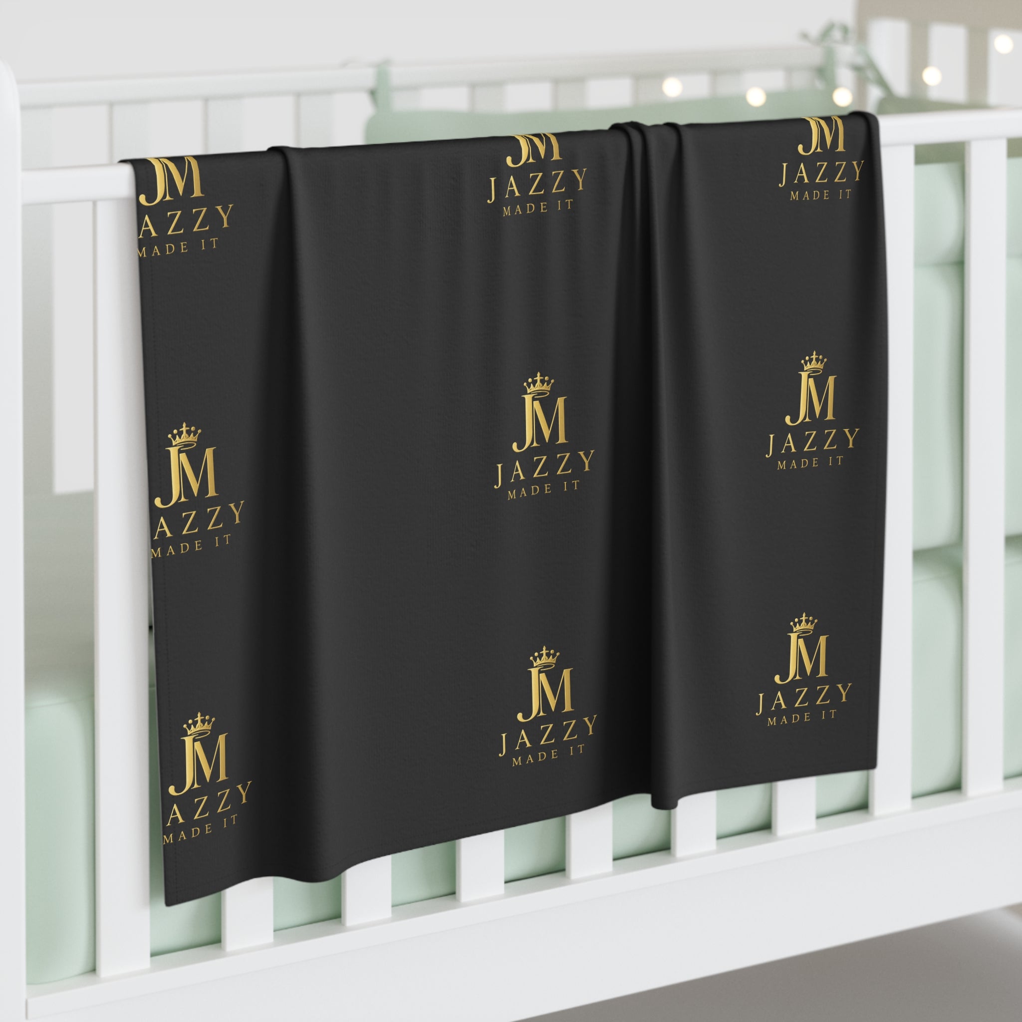Jazzy's Boutique Baby Swaddle Blanket – Personalized Pink Bow & Gold Script Nursery Wrap