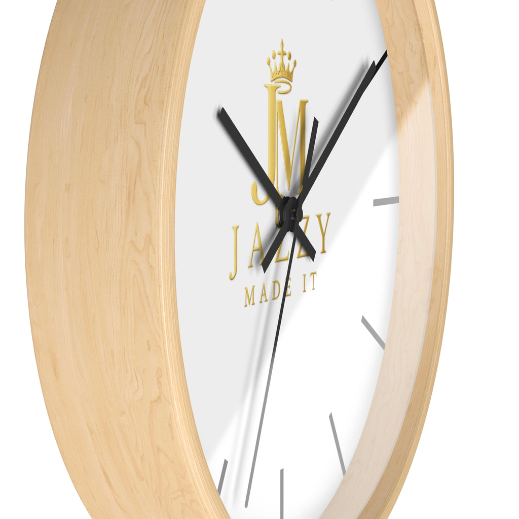 Minimalist Gold Crest Wall Clock — 'Jazzy Made It' Logo Decorative Clock
