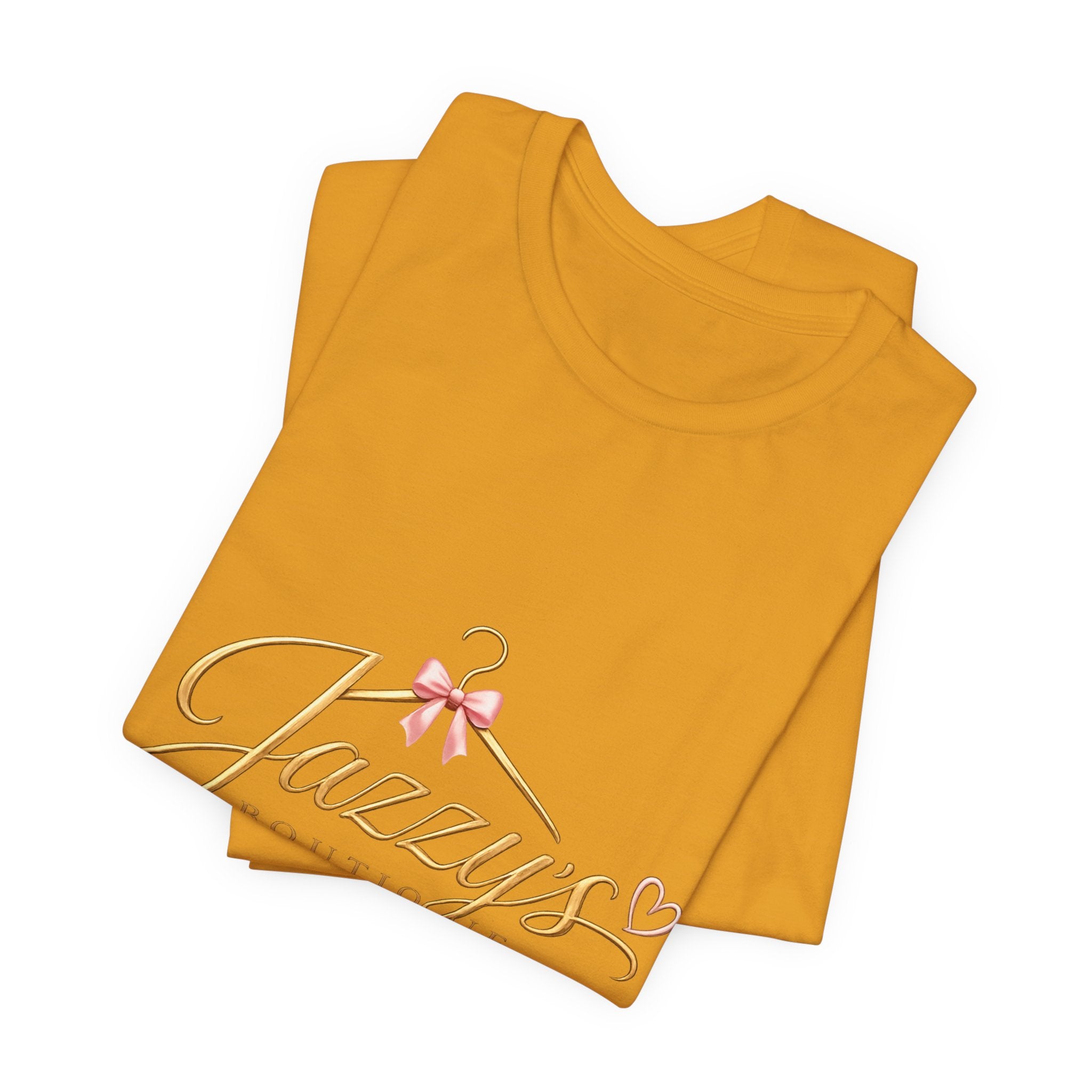 Boutique Logo Tee - "Jazzy's Boutique" Gold Script Women's Fashion T-Shirt