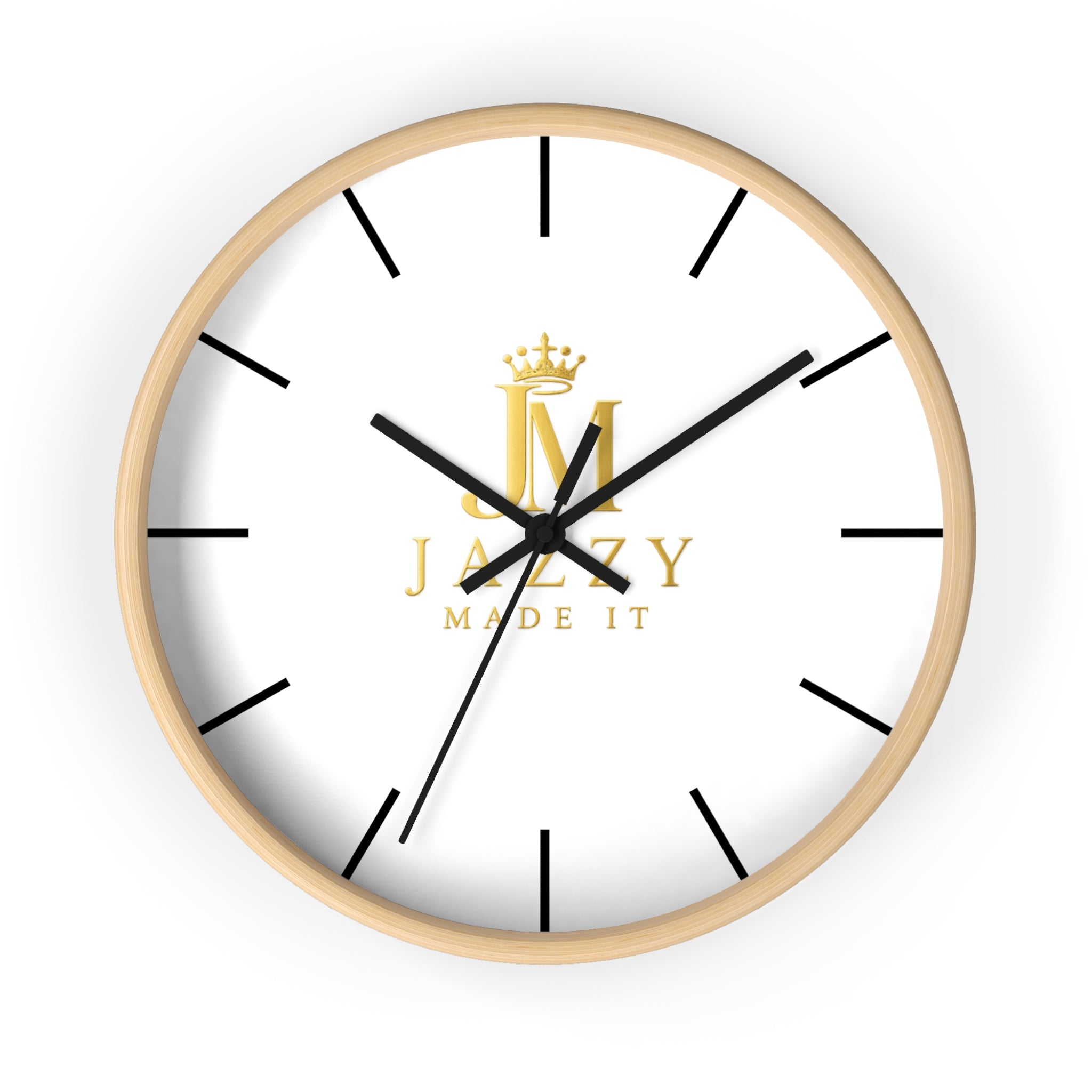 Minimalist Gold Crest Wall Clock — 'Jazzy Made It' Logo Decorative Clock