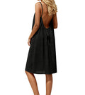Solid-color ruffled backless tank mini dress