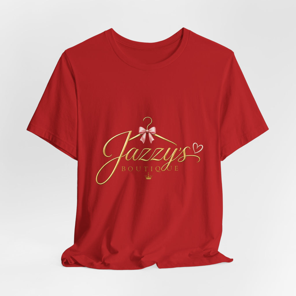 Boutique Logo Tee - "Jazzy's Boutique" Gold Script Women's Fashion T-Shirt