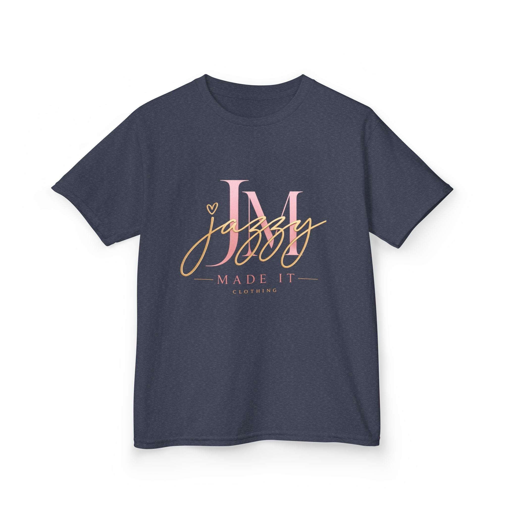 Kids Tee — Pink Initial 'M' with 'Jassy Made It' Gold Script