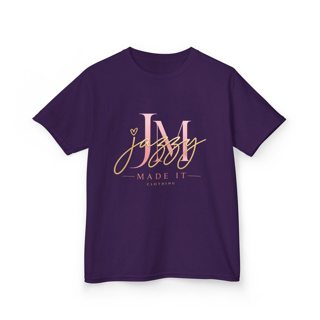 Kids Tee — Pink Initial 'M' with 'Jassy Made It' Gold Script