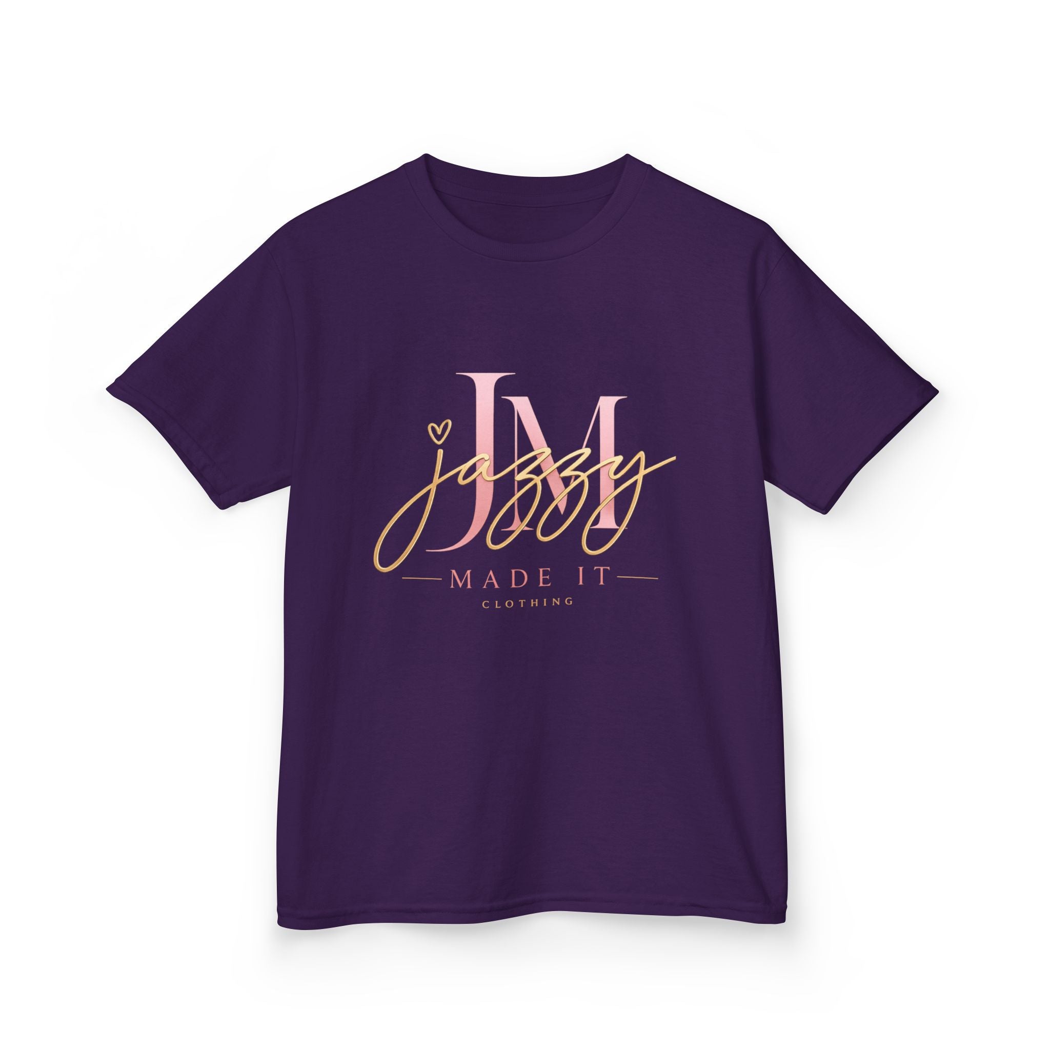 Kids Tee — Pink Initial 'M' with 'Jassy Made It' Gold Script