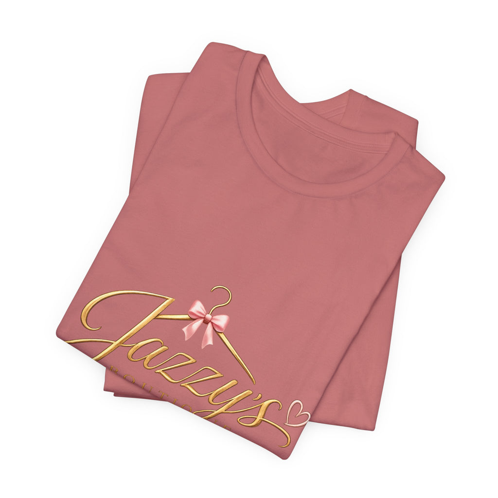 Boutique Logo Tee - "Jazzy's Boutique" Gold Script Women's Fashion T-Shirt