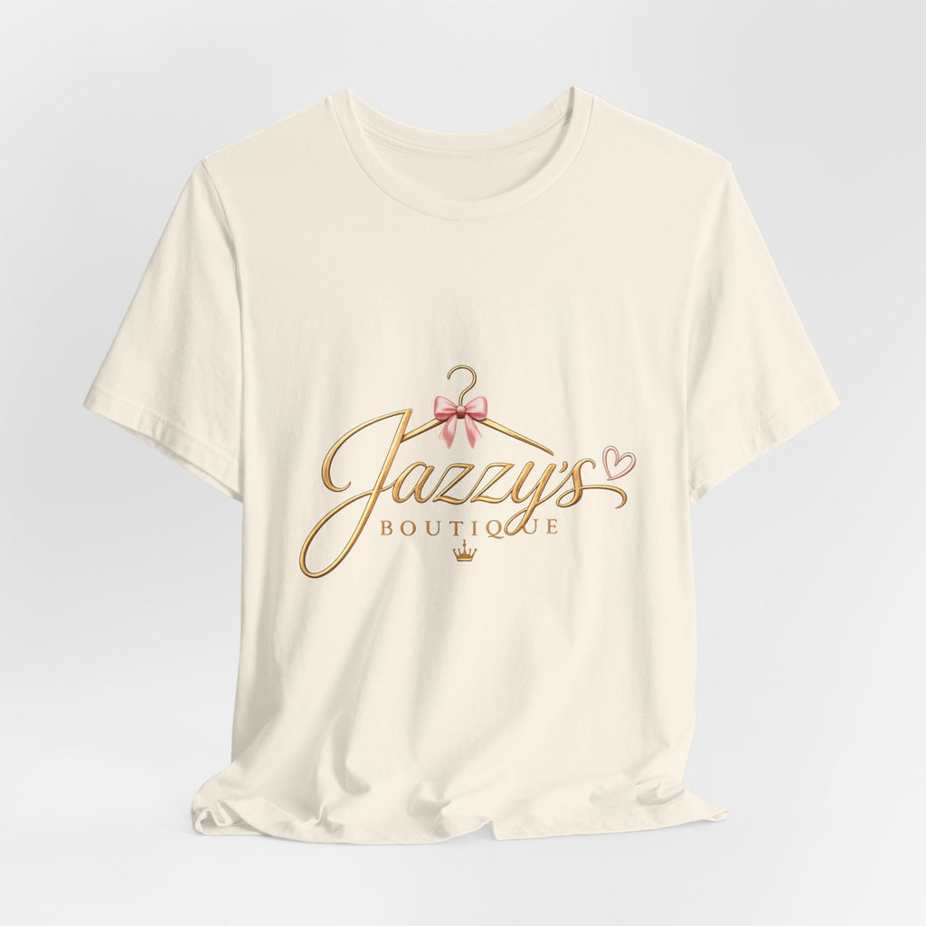 Boutique Logo Tee - "Jazzy's Boutique" Gold Script Women's Fashion T-Shirt