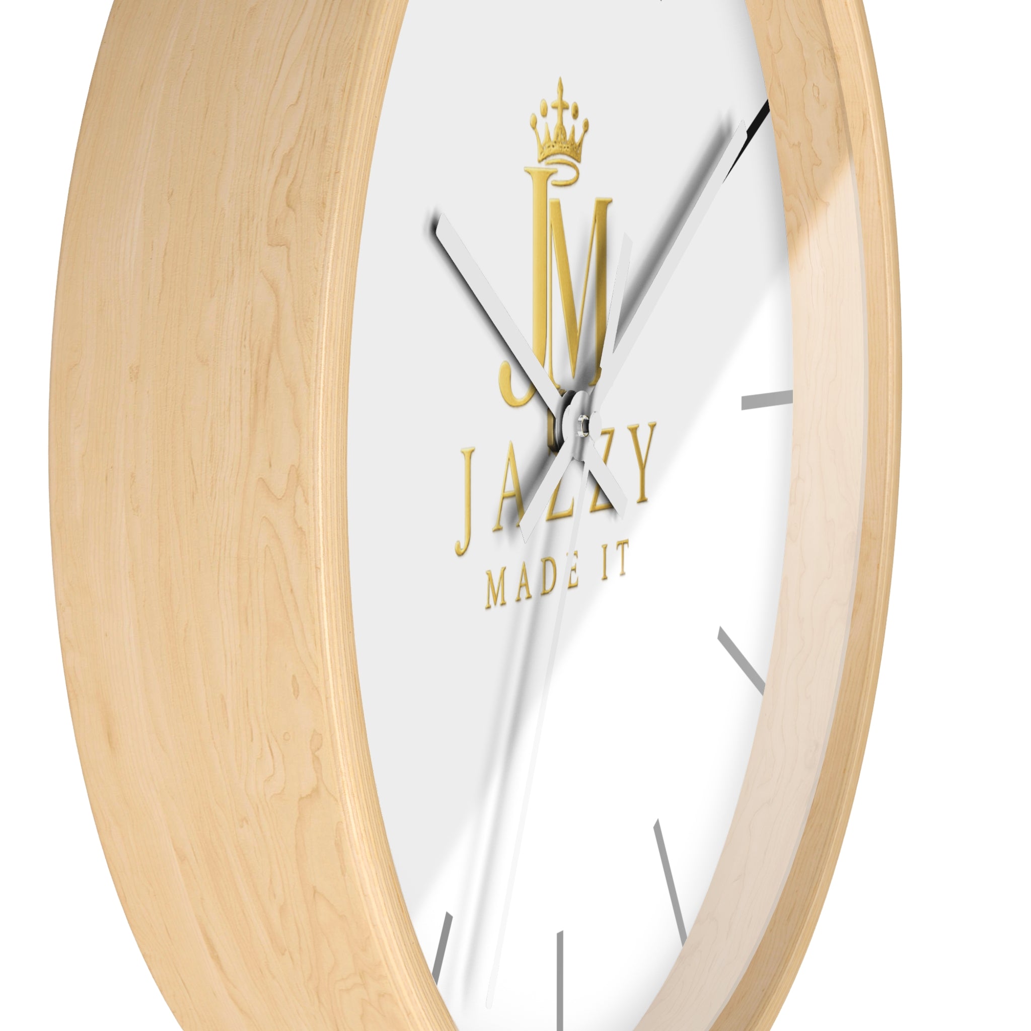Minimalist Gold Crest Wall Clock — 'Jazzy Made It' Logo Decorative Clock