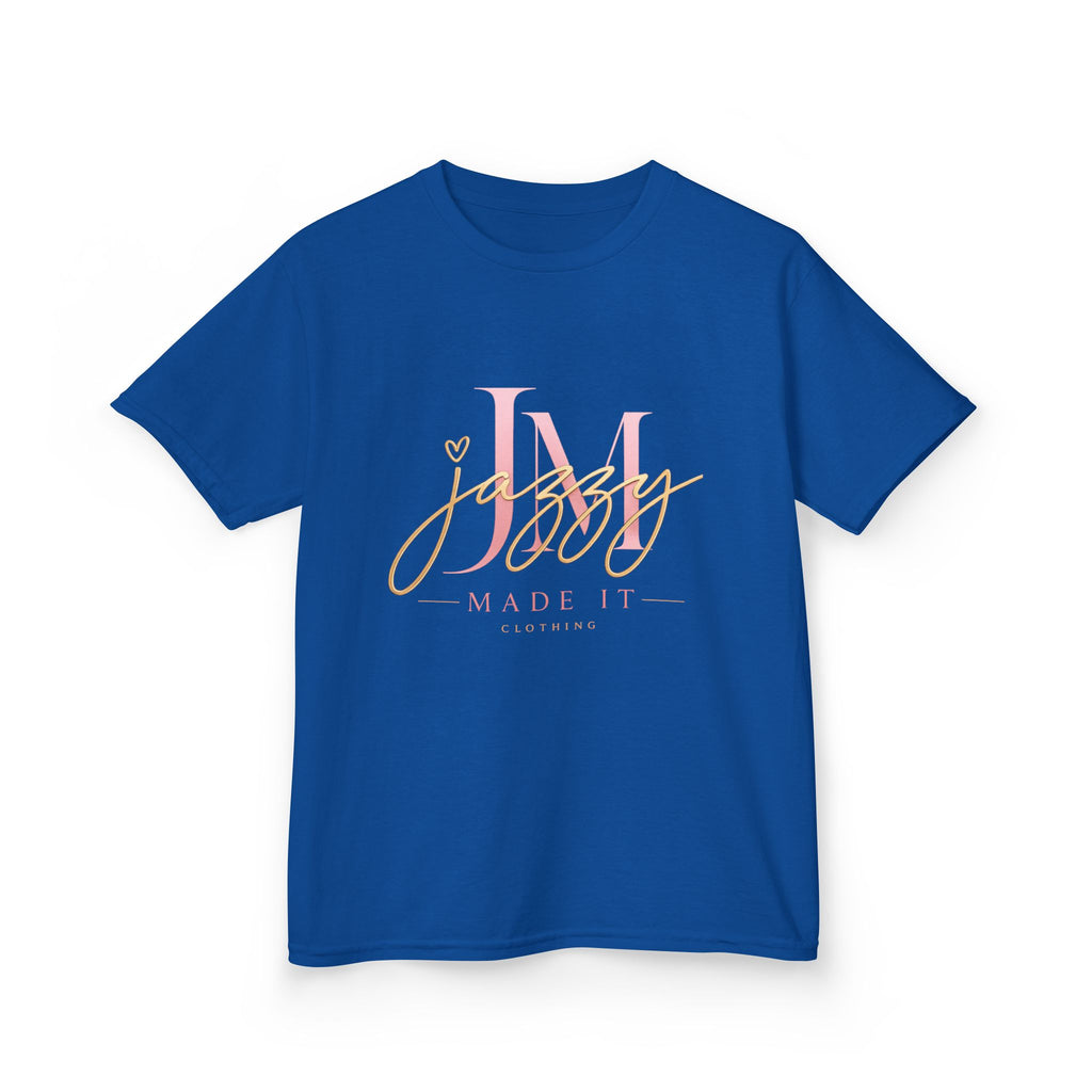 Kids Tee — Pink Initial 'M' with 'Jassy Made It' Gold Script