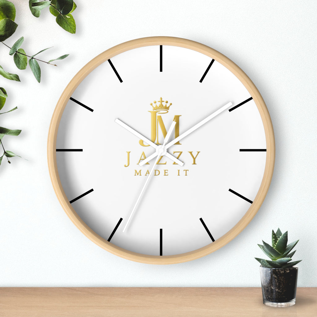 Minimalist Gold Crest Wall Clock — 'Jazzy Made It' Logo Decorative Clock
