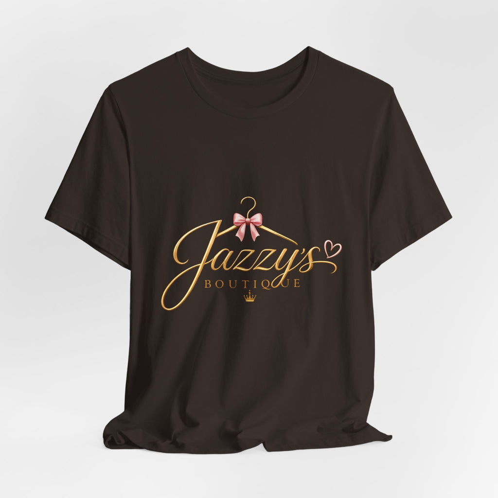 Boutique Logo Tee - "Jazzy's Boutique" Gold Script Women's Fashion T-Shirt