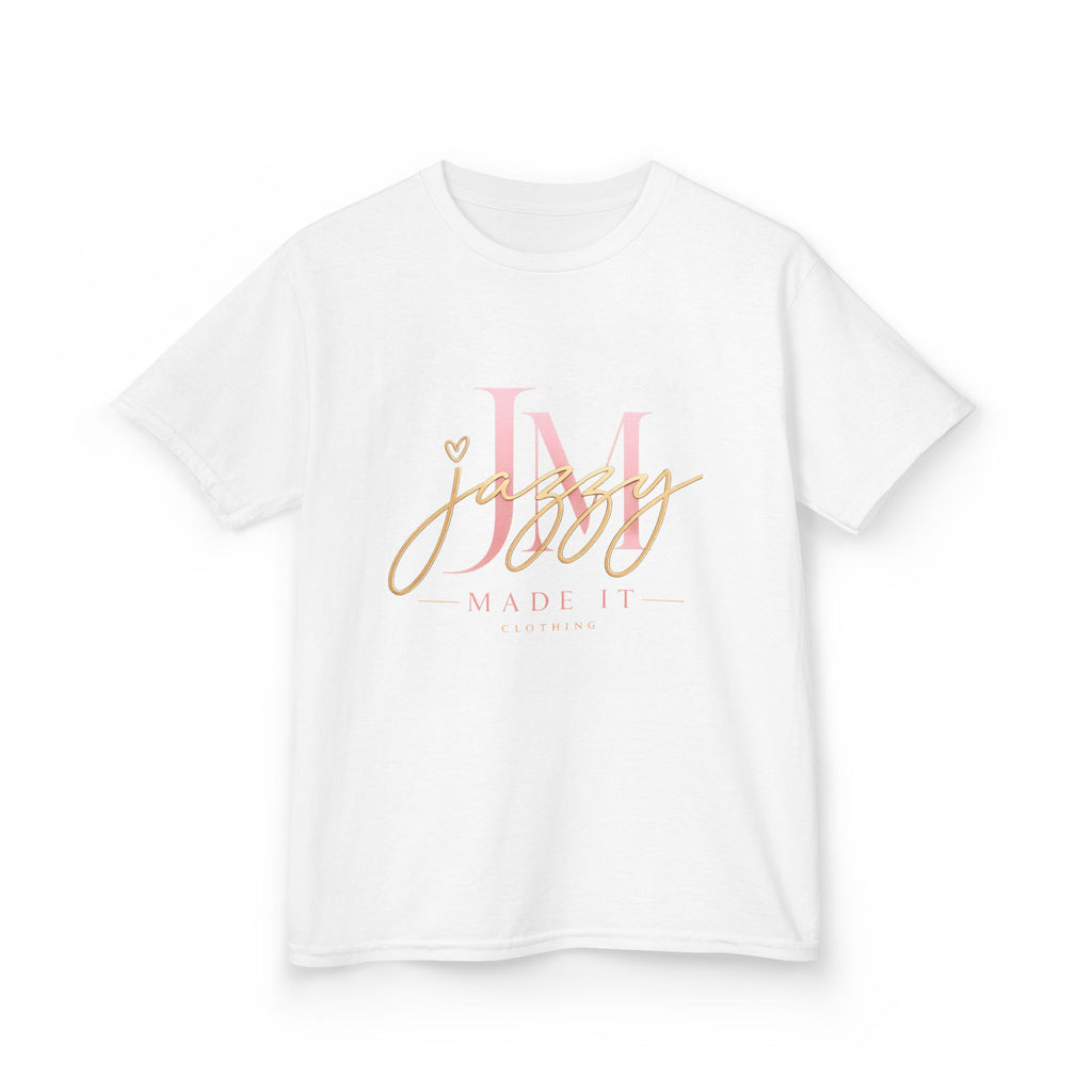 Kids Tee — Pink Initial 'M' with 'Jassy Made It' Gold Script