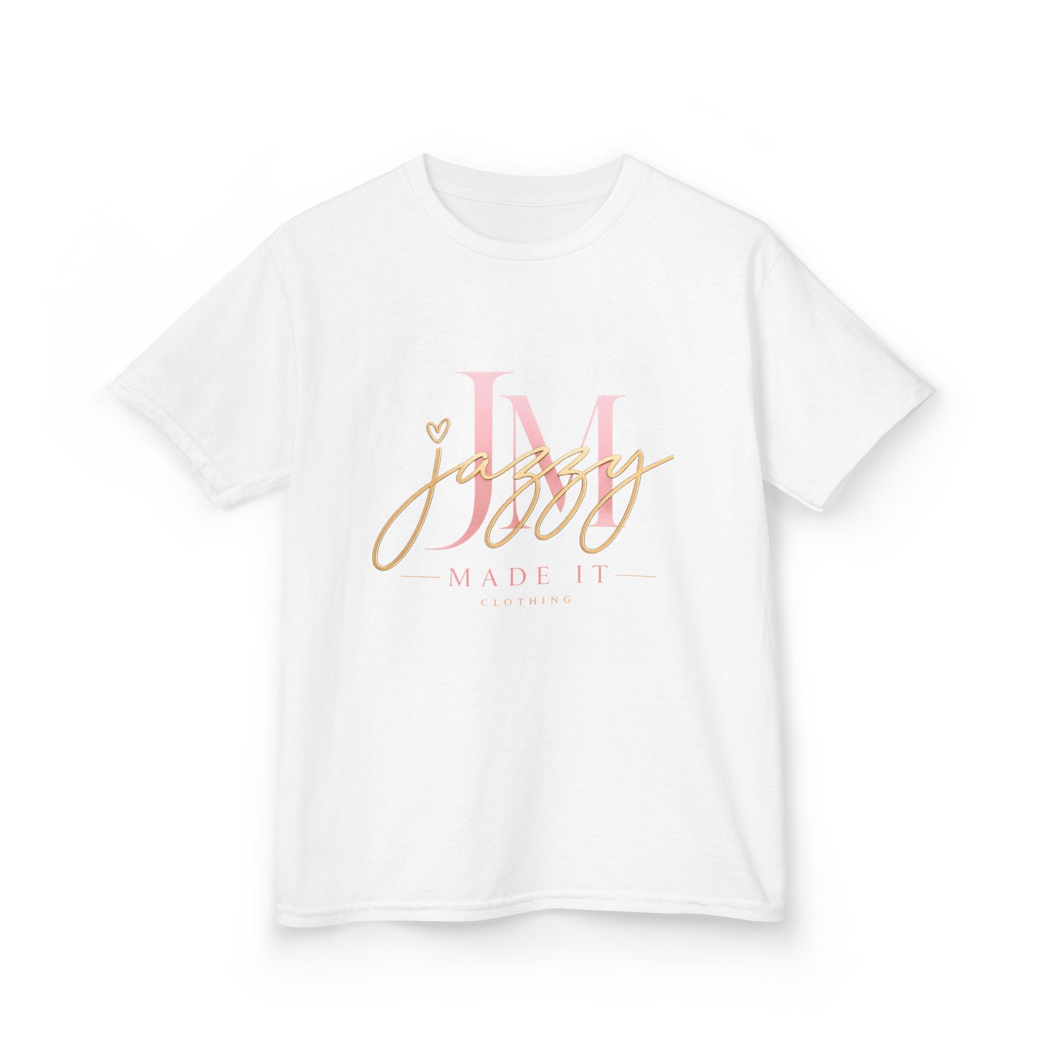 Kids Tee — Pink Initial 'M' with 'Jassy Made It' Gold Script