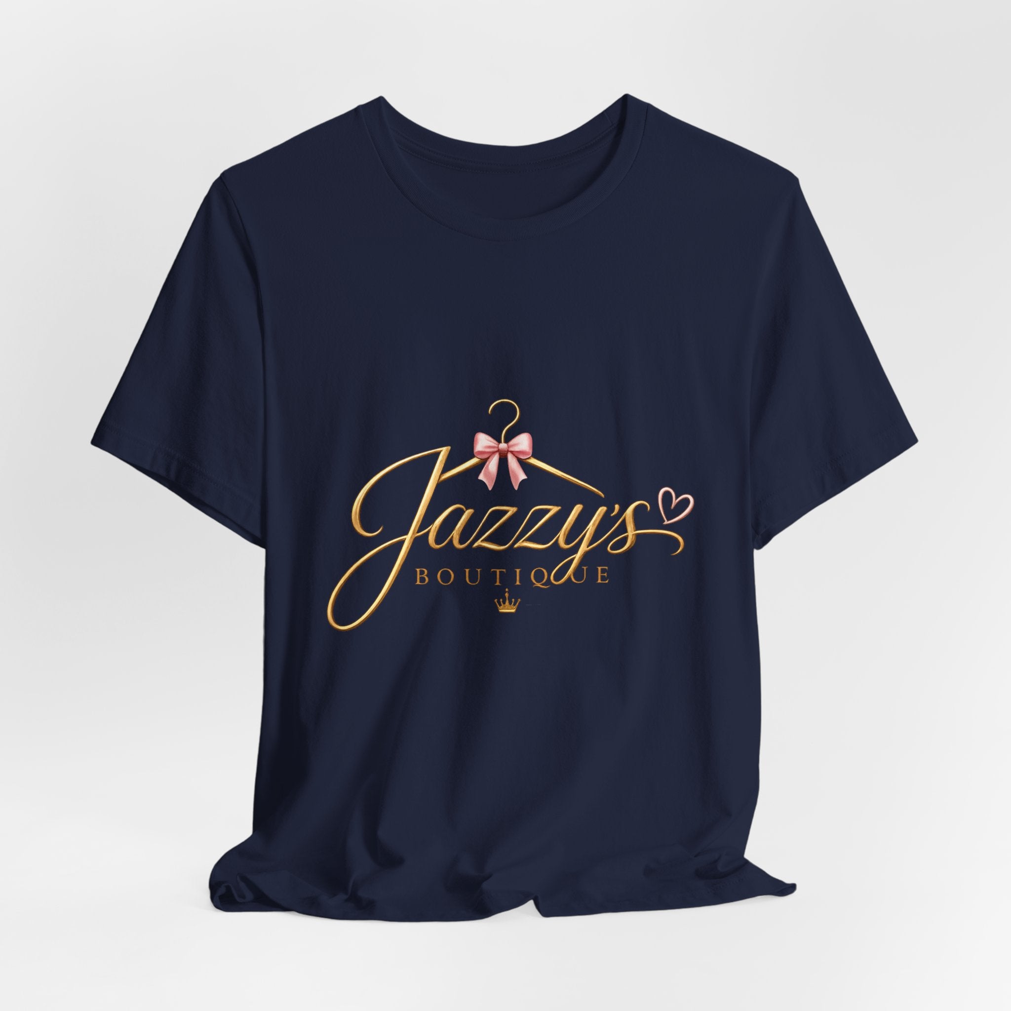 Boutique Logo Tee - "Jazzy's Boutique" Gold Script Women's Fashion T-Shirt