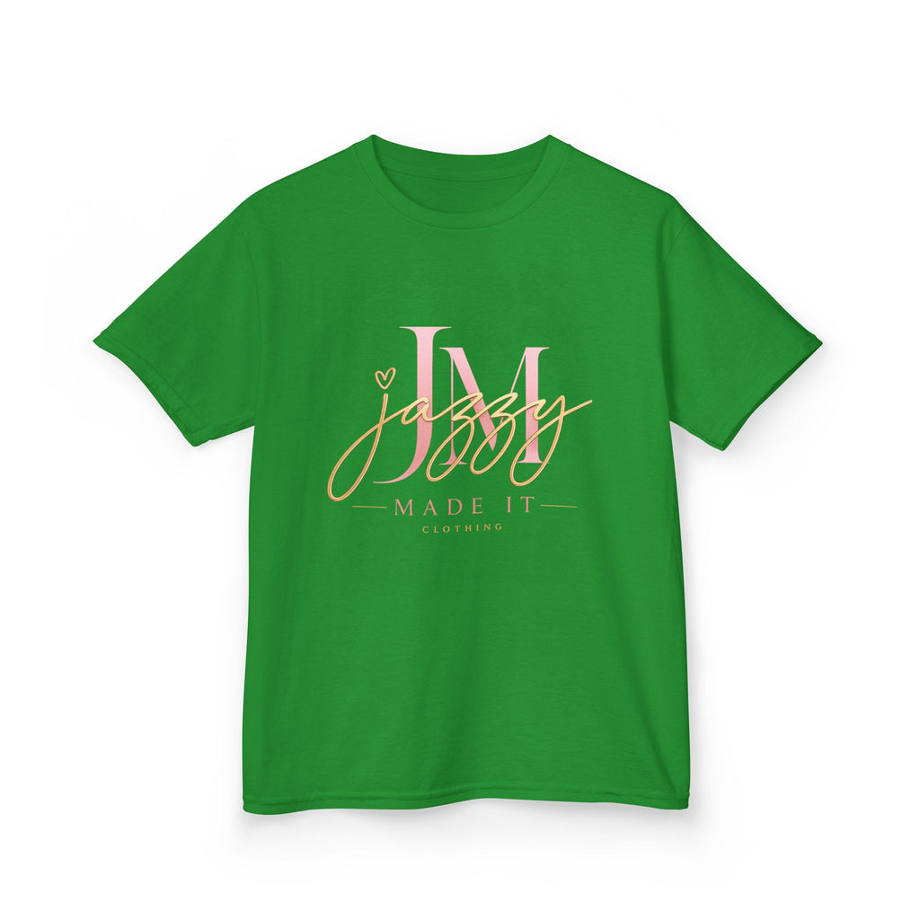 Kids Tee — Pink Initial 'M' with 'Jassy Made It' Gold Script