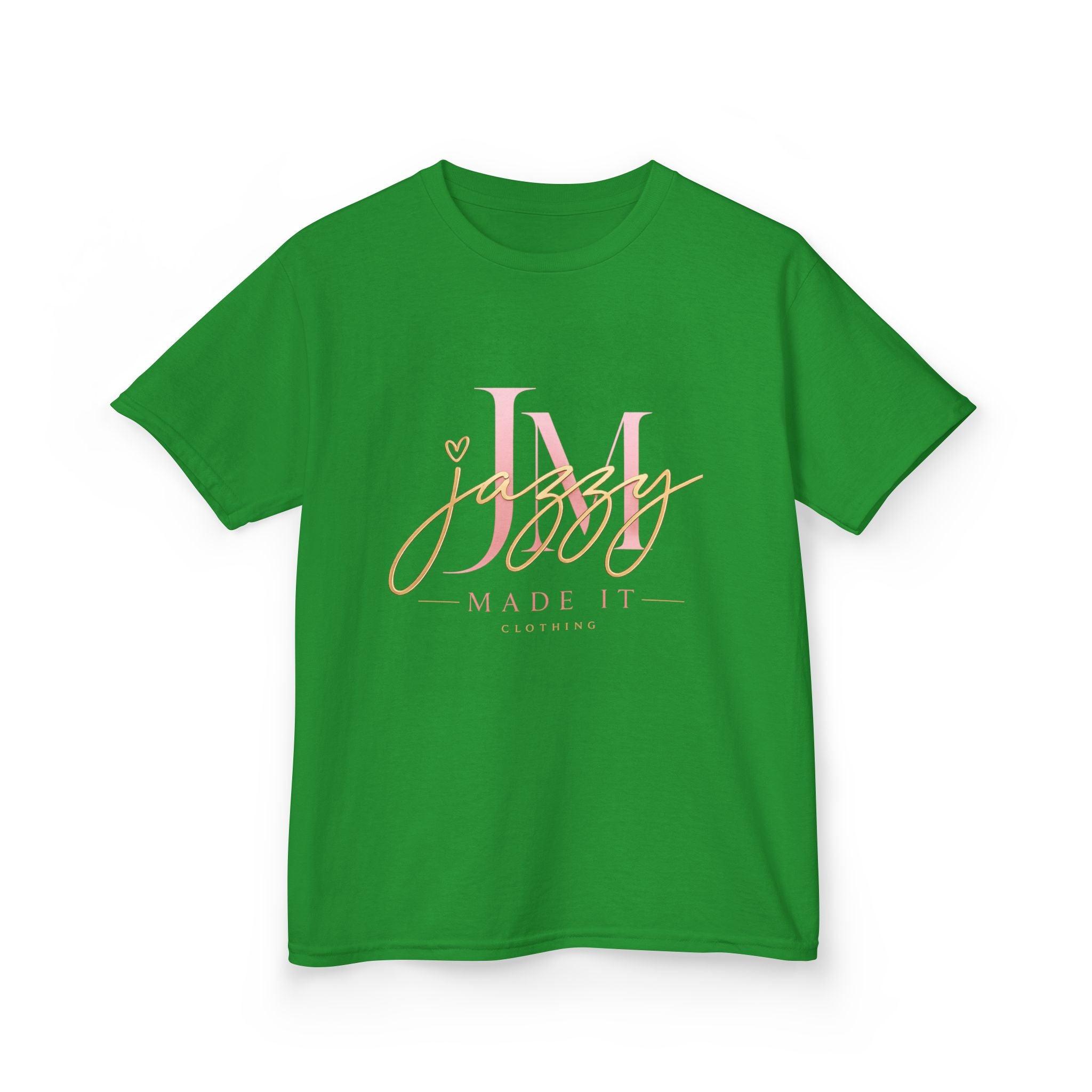 Kids Tee — Pink Initial 'M' with 'Jassy Made It' Gold Script
