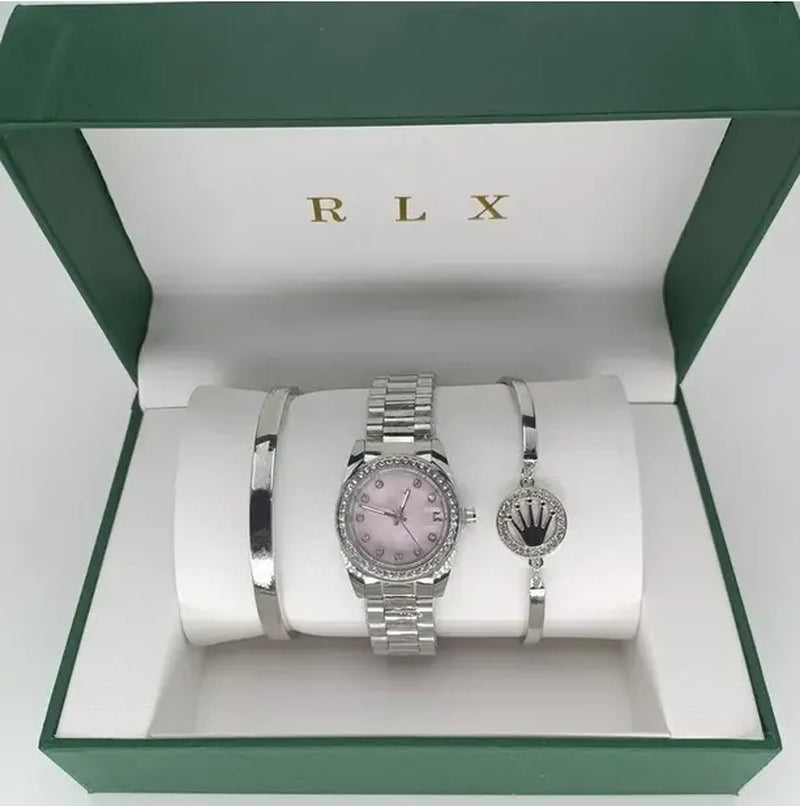 3Pcs Set Watch Luxury Designer High Quality Women Pink Dial Hollow Strap Fashion Gold Bracelet Quartz Wristwatch Student Ladies Watches Reloj Mujer with Box A3269