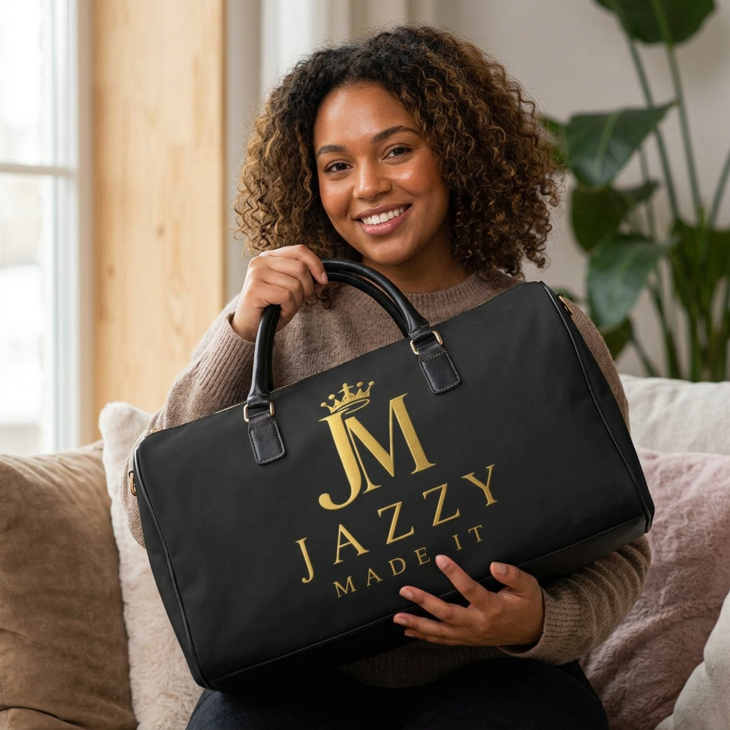 Personalized Faux Leather Travel Bag — "Jazzy Made It" Monogram Weekender