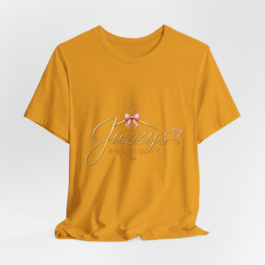 Boutique Logo Tee - "Jazzy's Boutique" Gold Script Women's Fashion T-Shirt