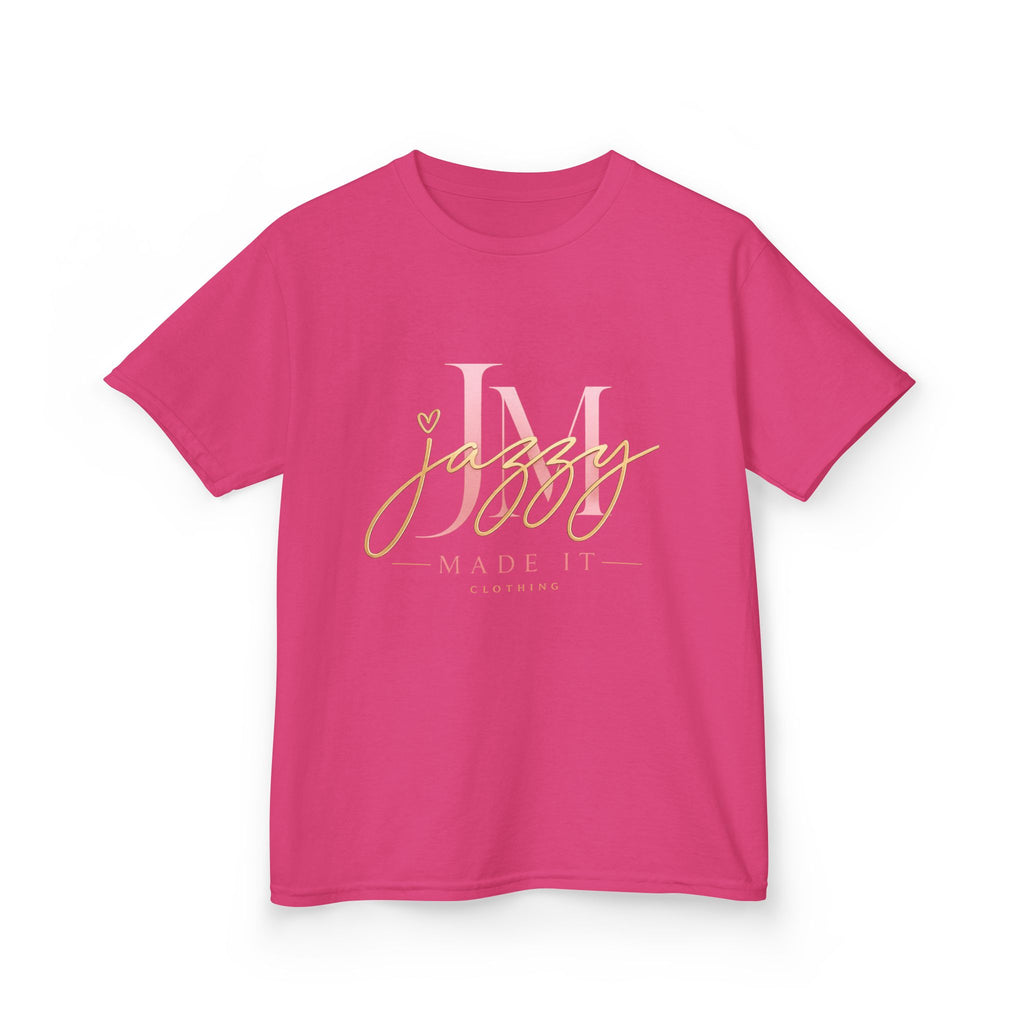 Kids Tee — Pink Initial 'M' with 'Jassy Made It' Gold Script