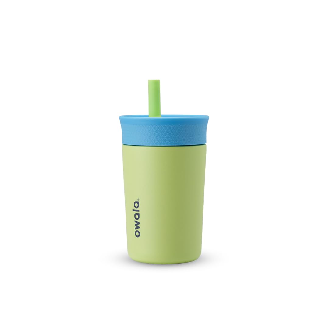 Owala Kids Insulation Stainless Steel Tumbler with Spill Resistant Flexible Straw, Easy to Clean, Kids Water Bottle, Great for Travel, Dishwasher Safe, 12 Oz, Pink and Purple (Lilac Rocket)