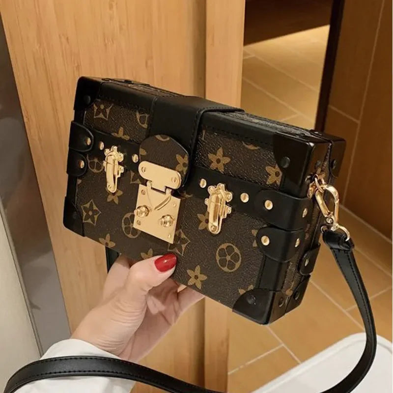 Vintage Printed Ladies Box Bag High Appearance Level New Luxury Retro Bag Flower Printed Square Bag Single Shoulder Ladies Bag W