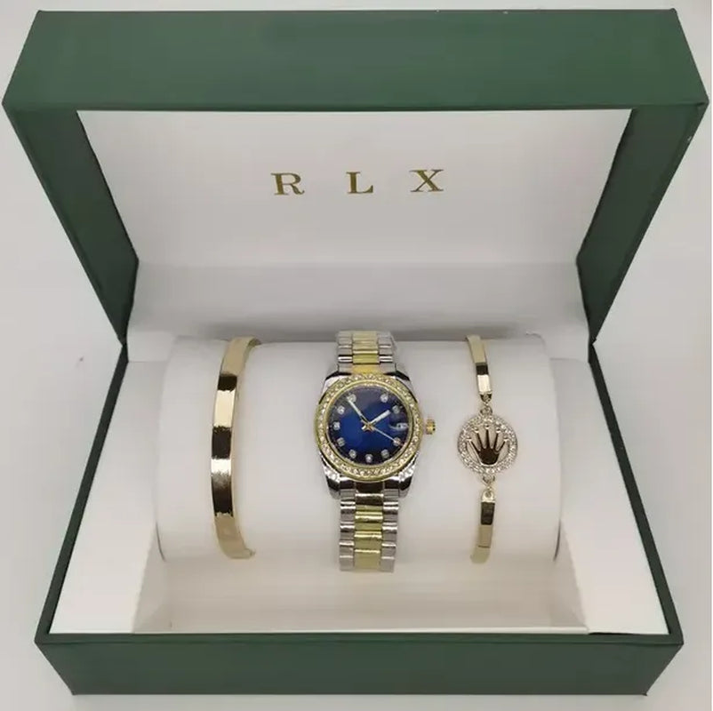 3Pcs Set Watch Luxury Designer High Quality Women Pink Dial Hollow Strap Fashion Gold Bracelet Quartz Wristwatch Student Ladies Watches Reloj Mujer with Box A3269