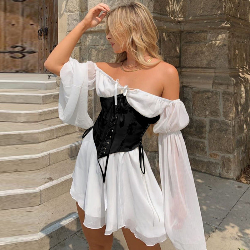 Asymmetrical One-Shoulder Chiffon Dress with Corset