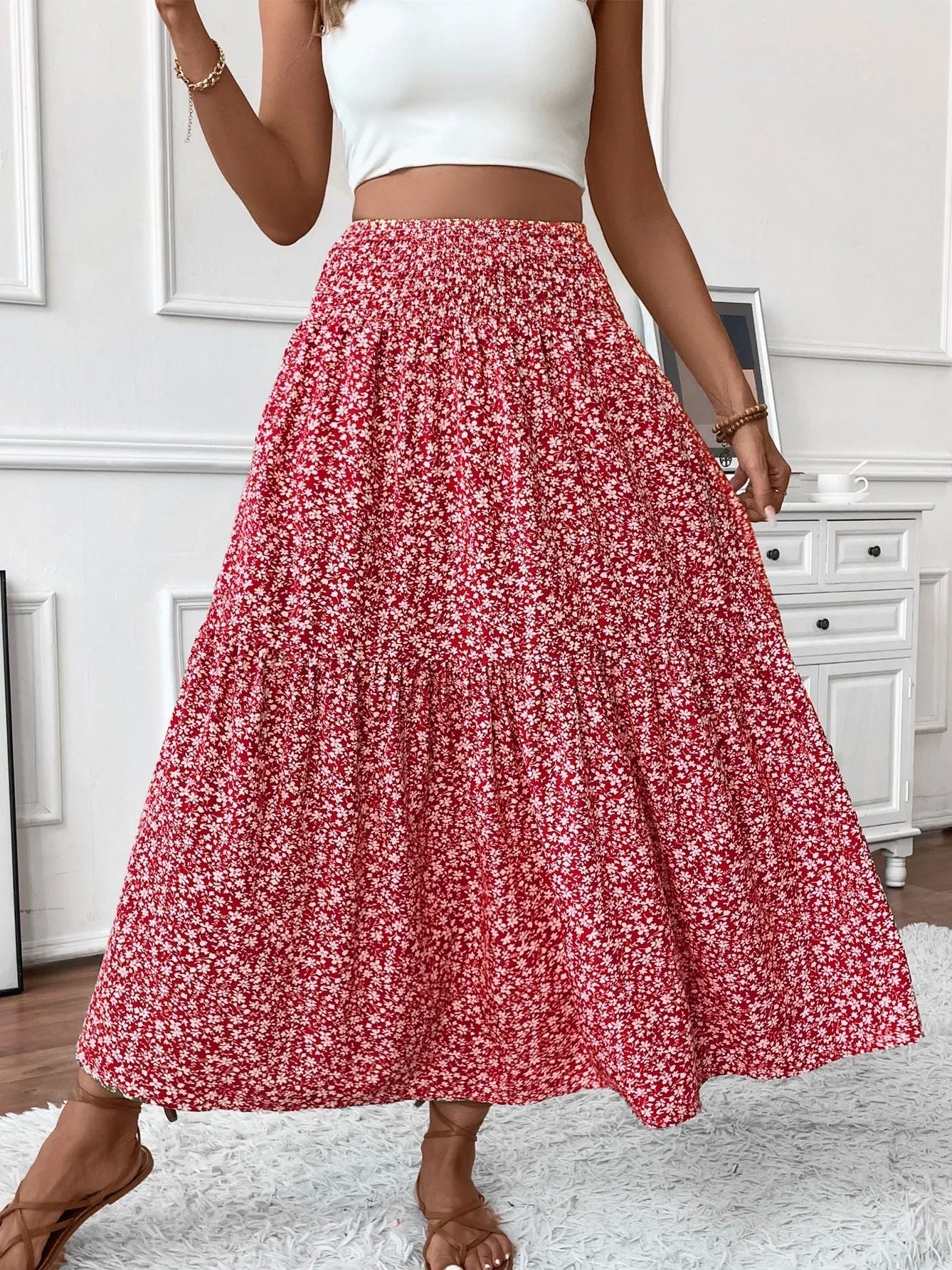 Floral Print High Waist A-line Skirt