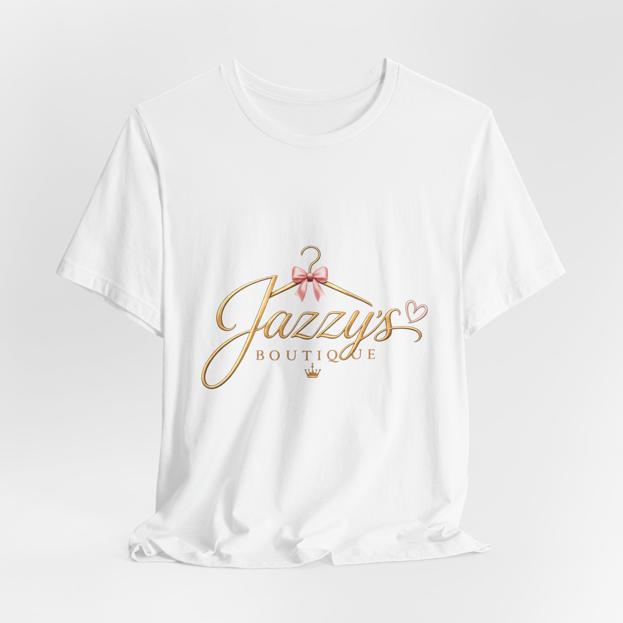 Boutique Logo Tee - "Jazzy's Boutique" Gold Script Women's Fashion T-Shirt
