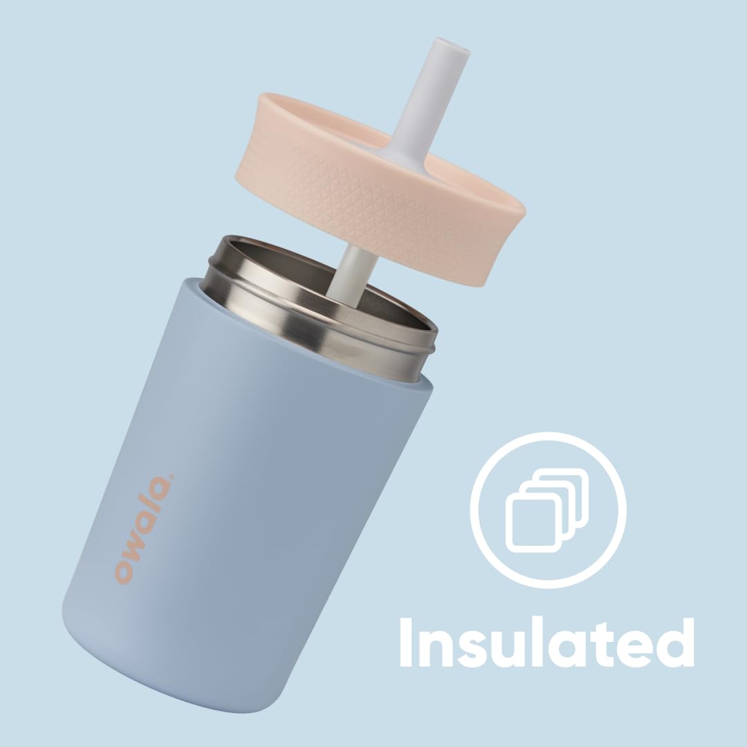 Owala Kids Insulation Stainless Steel Tumbler with Spill Resistant Flexible Straw, Easy to Clean, Kids Water Bottle, Great for Travel, Dishwasher Safe, 12 Oz, Pink and Purple (Lilac Rocket)