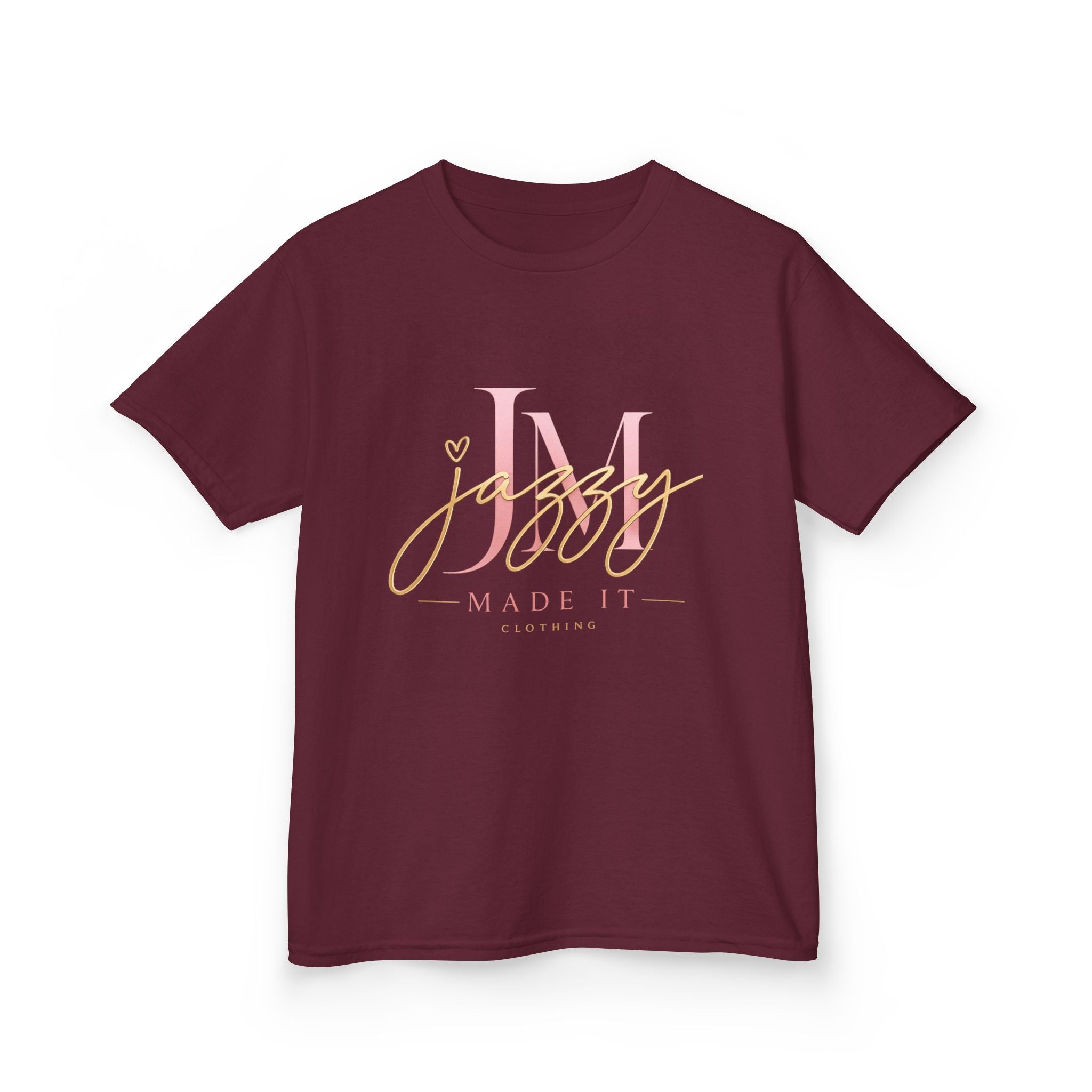 Kids Tee — Pink Initial 'M' with 'Jassy Made It' Gold Script
