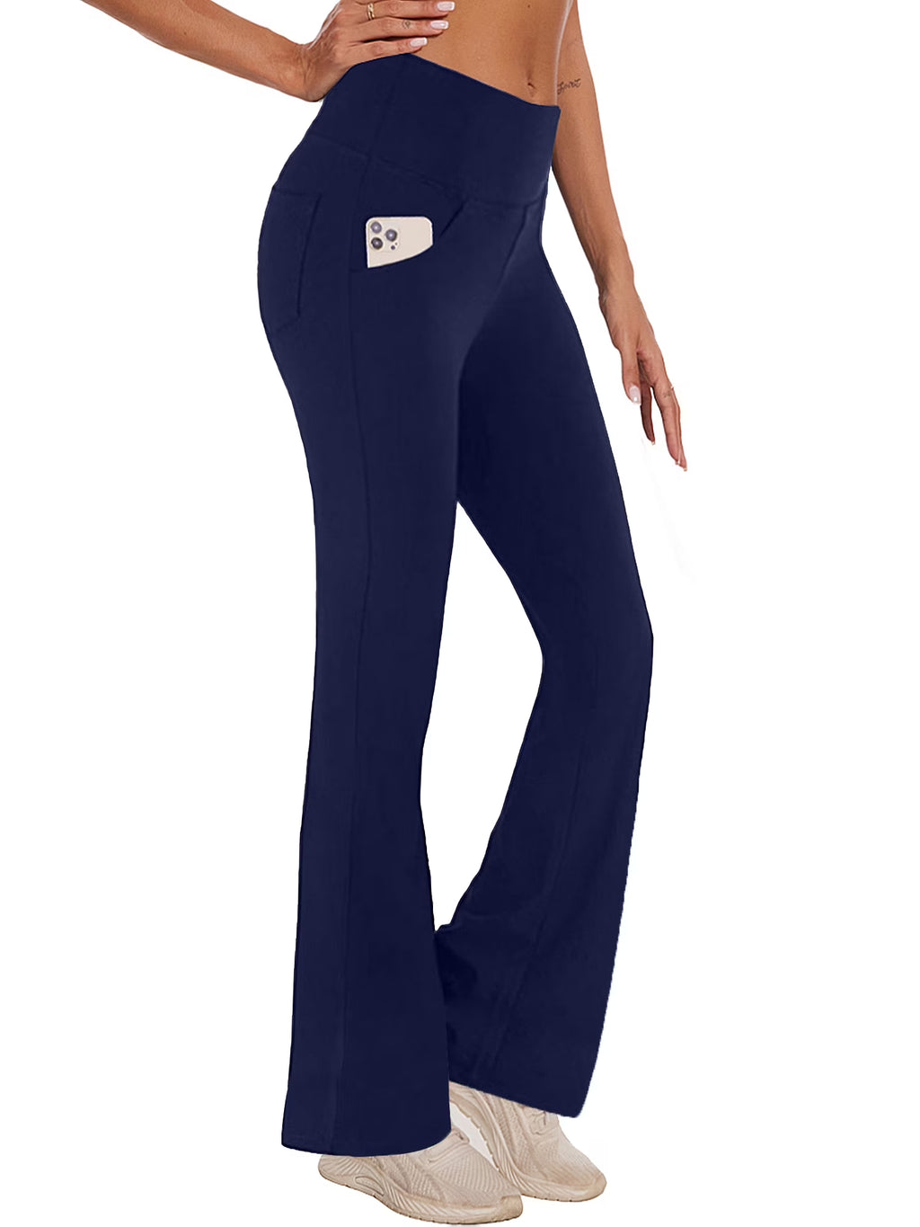 Womens Bootcut Yoga Pants Flare Legging with Pockets High Waist Lightweight Bottoms Workout Activewear Navy Blue 3XL