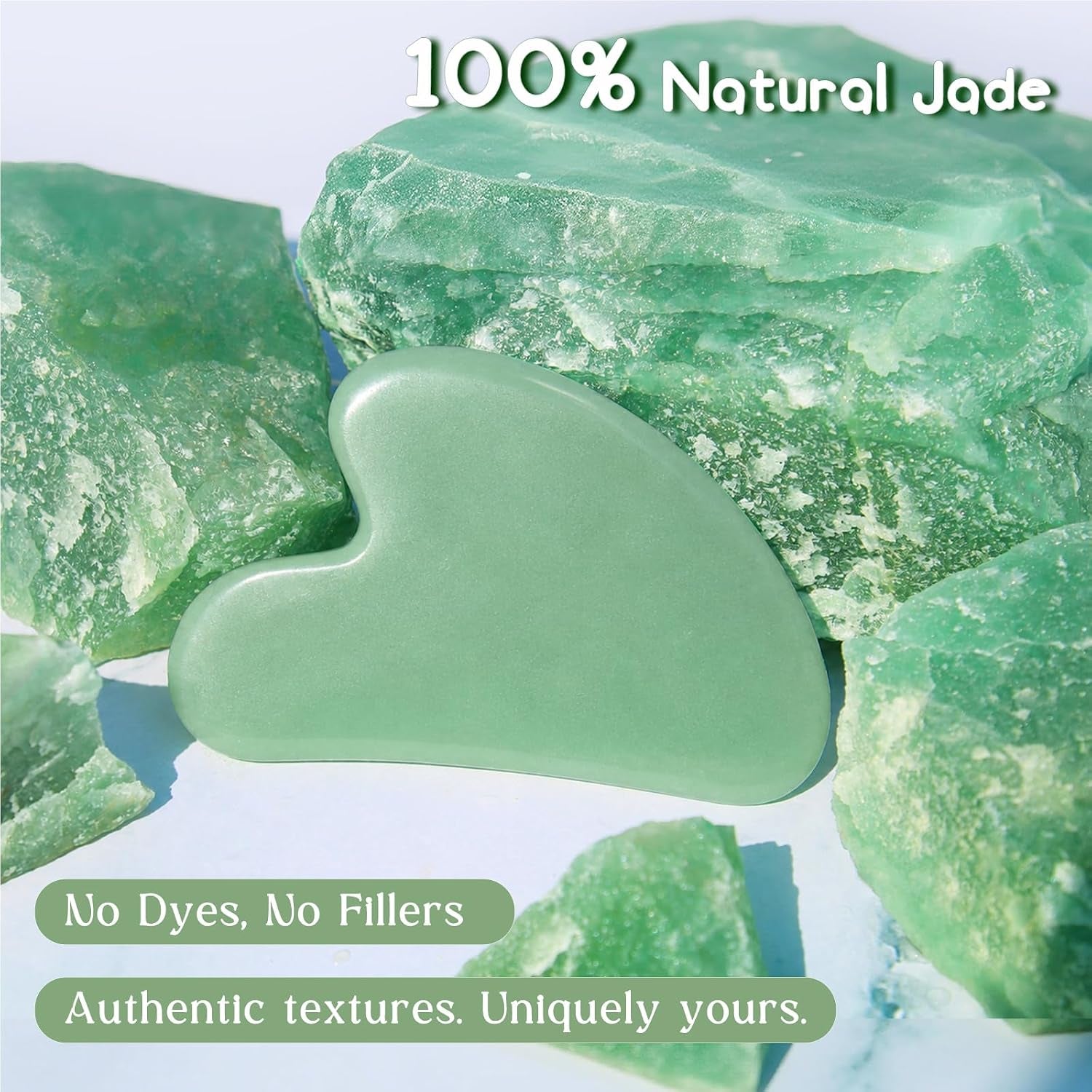 Gua Sha Facial Tool - Jade Stone Massager for Spa Acupuncture Therapy - Heart Shape Guasha for Face