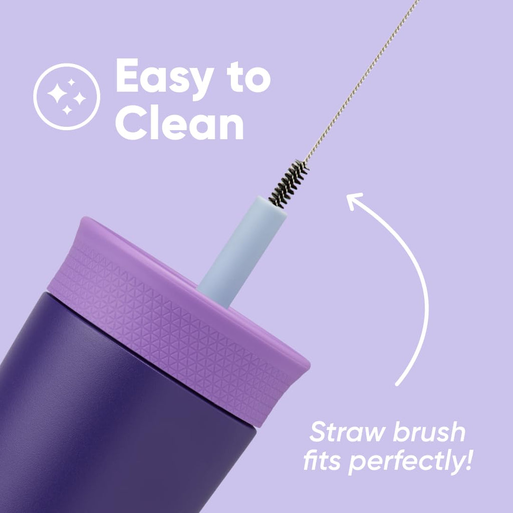 Owala Kids Insulation Stainless Steel Tumbler with Spill Resistant Flexible Straw, Easy to Clean, Kids Water Bottle, Great for Travel, Dishwasher Safe, 12 Oz, Pink and Purple (Lilac Rocket)