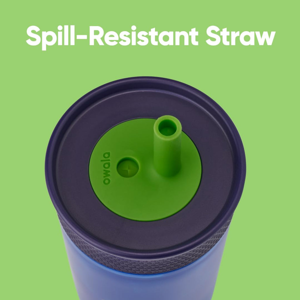 Owala Kids Insulation Stainless Steel Tumbler with Spill Resistant Flexible Straw, Easy to Clean, Kids Water Bottle, Great for Travel, Dishwasher Safe, 12 Oz, Pink and Purple (Lilac Rocket)