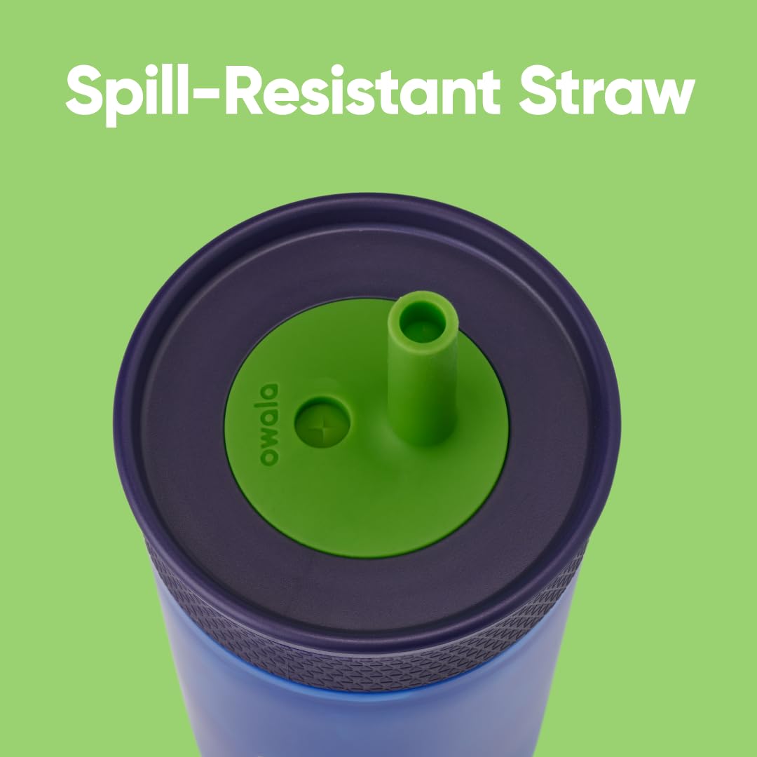 Owala Kids Insulation Stainless Steel Tumbler with Spill Resistant Flexible Straw, Easy to Clean, Kids Water Bottle, Great for Travel, Dishwasher Safe, 12 Oz, Pink and Purple (Lilac Rocket)