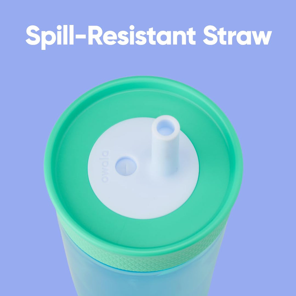 Owala Kids Insulation Stainless Steel Tumbler with Spill Resistant Flexible Straw, Easy to Clean, Kids Water Bottle, Great for Travel, Dishwasher Safe, 12 Oz, Pink and Purple (Lilac Rocket)