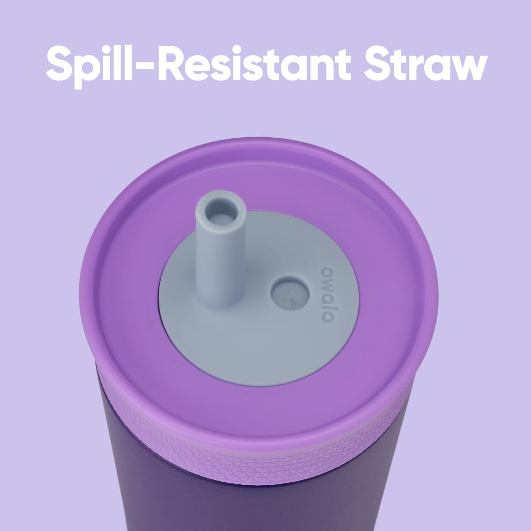 Owala Kids Insulation Stainless Steel Tumbler with Spill Resistant Flexible Straw, Easy to Clean, Kids Water Bottle, Great for Travel, Dishwasher Safe, 12 Oz, Pink and Purple (Lilac Rocket)