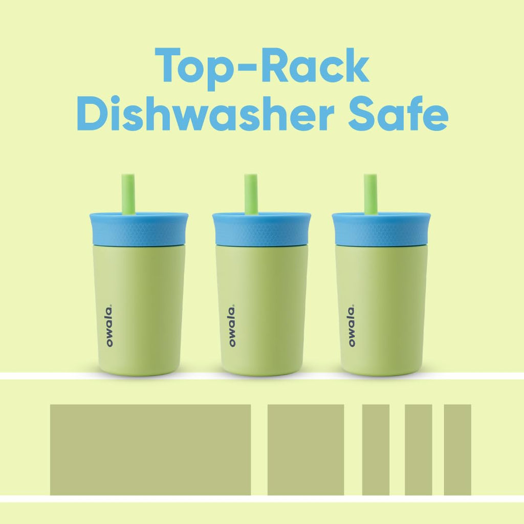 Owala Kids Insulation Stainless Steel Tumbler with Spill Resistant Flexible Straw, Easy to Clean, Kids Water Bottle, Great for Travel, Dishwasher Safe, 12 Oz, Pink and Purple (Lilac Rocket)